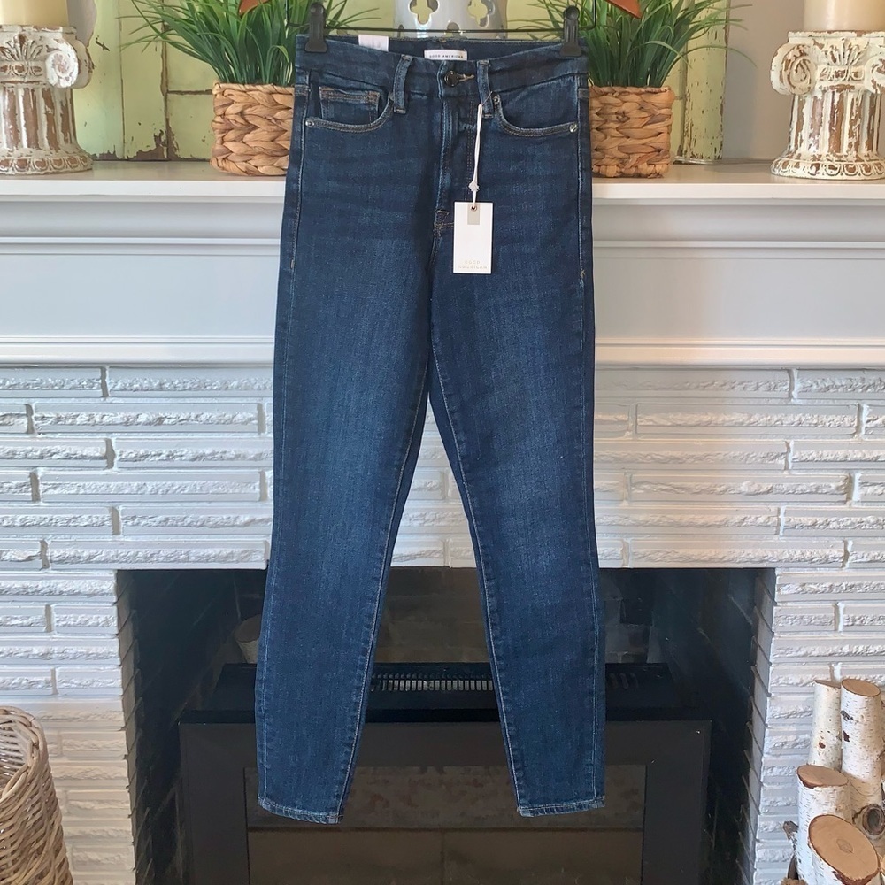 Good American Good Waist Chewed Pocket High Rise Skinny Jeans NEW Size 25